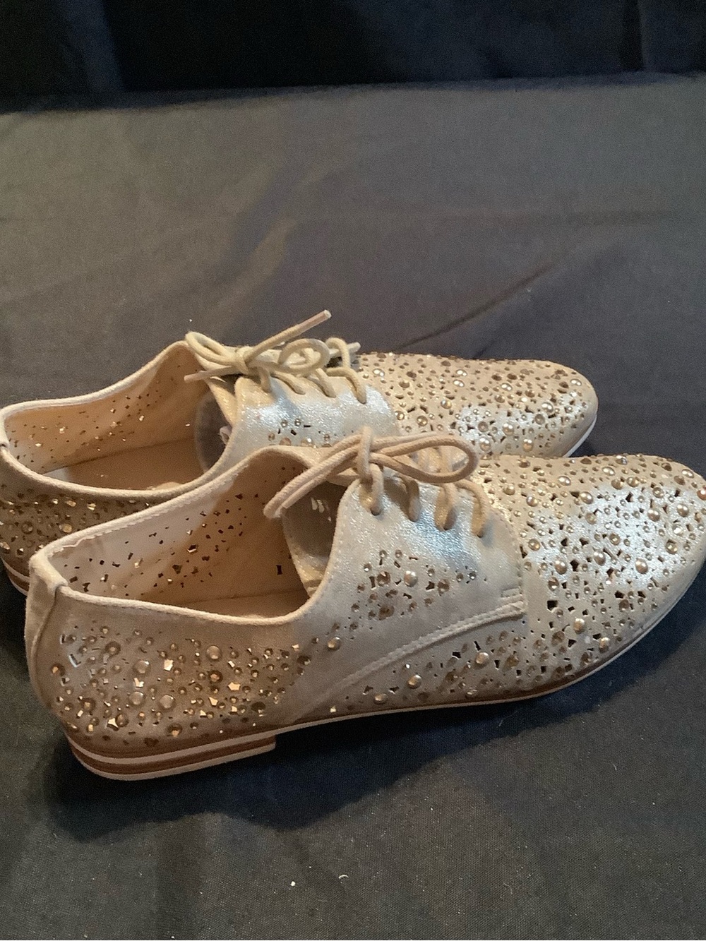 Sparkling Nude Lace-Up Oxfords
